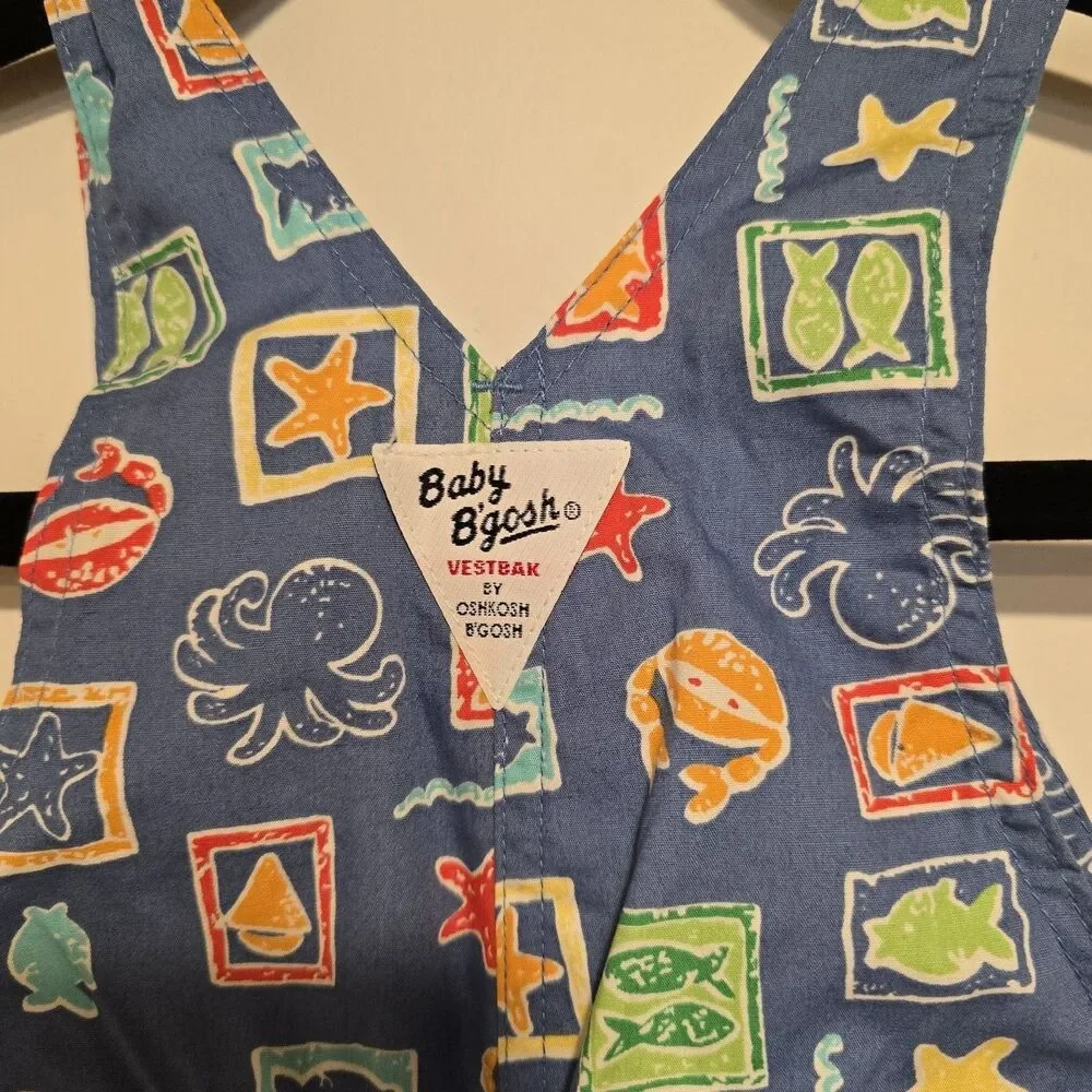 Vintage Baby Oshkosh B'gosh Overalls 12 Month Sea Life Ocean Fish Crab Deadstock